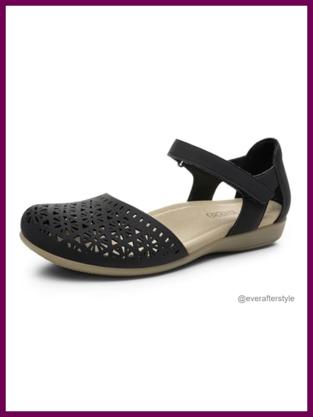Women's Closed Toe Flat Sandals with Ankle Strap and Cutout Style